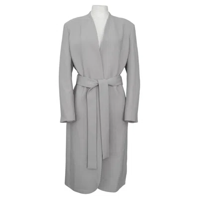 Pre-owned The Row Grey Belted Coat Size M Silk Lined Viscose Blend In Gray