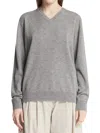 The Row Nian Long Sleeve Top Ribbed V Neckline In Gray