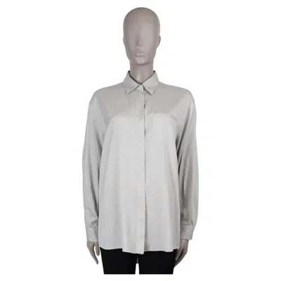 Pre-owned The Row Grey Silk 2023 Oversized Micro Plaid Shirt Xs In Gray