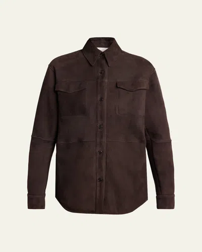 The Row Gwena Sheep Shearling Shirt Jacket In Brown