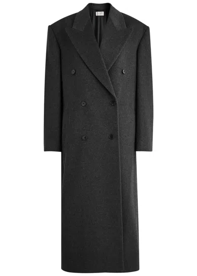 The Row Harisi Double-breasted Cashmere Coat In Grey