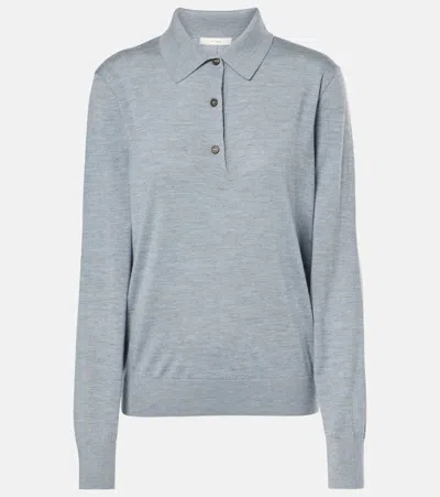The Row Harlette Cashmere Polo Sweater In Blue