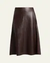 The Row Hedora Pleated Paneled Leather Skirt In Brown
