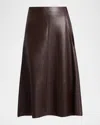 The Row Hedora Pleated Paneled Leather Skirt In Brown