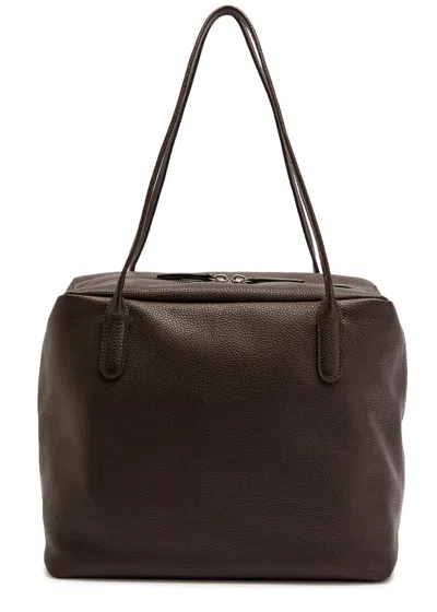 The Row Henri Grained Leather Shoulder Bag In Brown