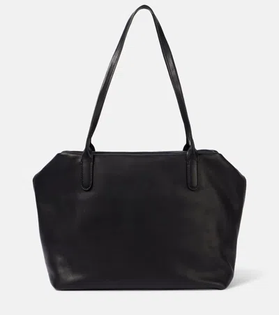 The Row Henri Leather Shoulder Bag In Black