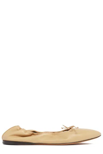 The Row Hereditas Bow Detailed Ballet Flats In Beige
