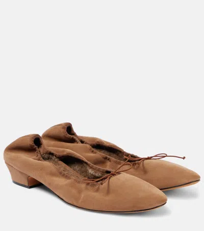 The Row Hereditas Suede Ballet Flats In Brown