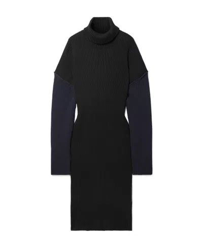 The Row High Lapel Long-sleeved Dress In Black