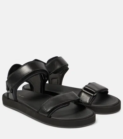THE ROW HOOK-AND-LOOP LEATHER SANDALS