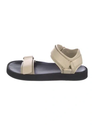 Pre-owned The Row Hook And Loop Leather Slides In Neutral