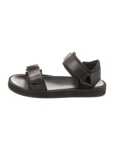 Pre-owned The Row Hook And Loop Leather Slingback Sandals In Black