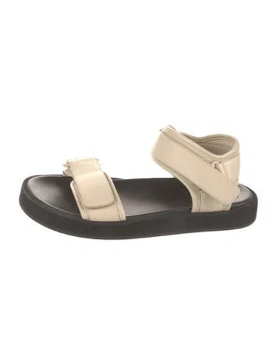 Pre-owned The Row Hook-and-loop Leather Slides In Neutral