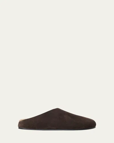 THE ROW HUDSON FUR-LINED SUEDE SLIDE MULES