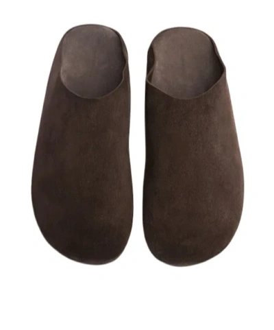 The Row Hudson Leather Slides In Brown