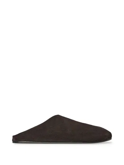 The Row Hudson Leather Slippers In Brown