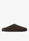 The Row Hudson Suede Leather Slide Sandal In Brown