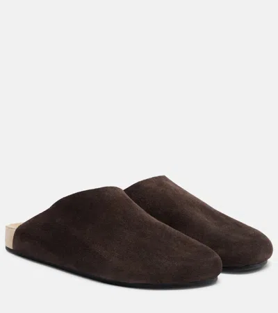 The Row Hudson Suede Mules In Brown
