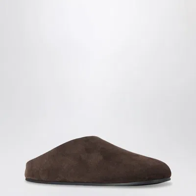 The Row Hudson Suede Shearling Mules In Brown