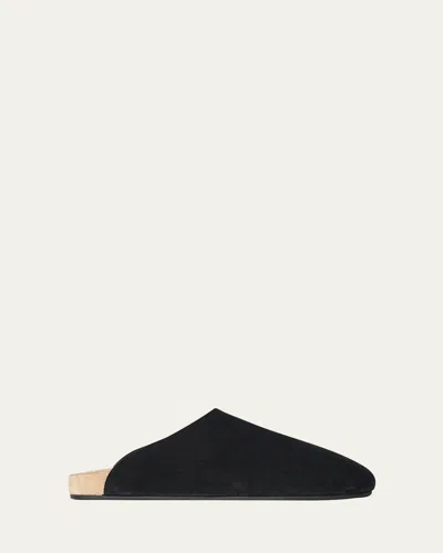 The Row Hudson Suede Slide Mules In Black