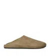 The Row Beige Hudson Suede Slide Loafers In Green