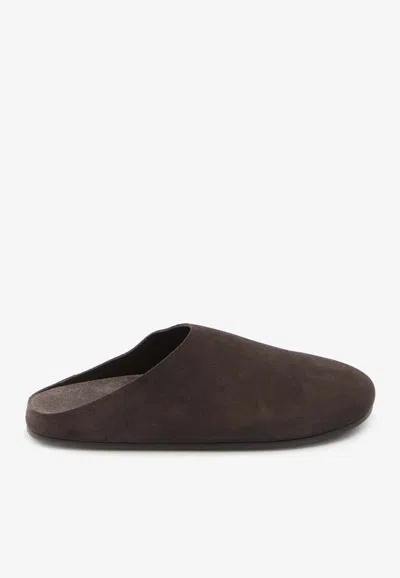 The Row Hudson Suede Slippers In Brown