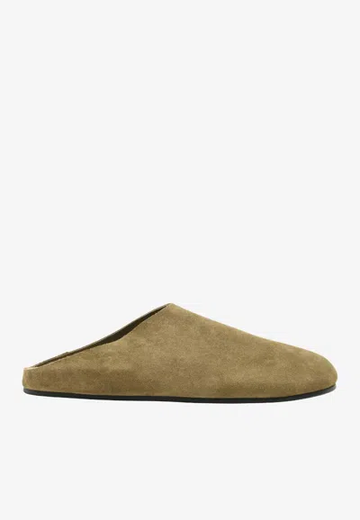 The Row Hudson Suede Slippers In Brown