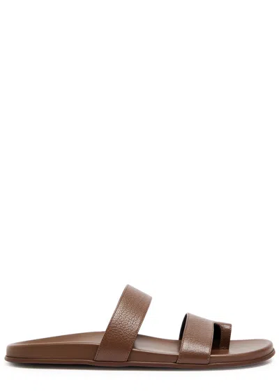 THE ROW THE ROW HUGH GRAINED LEATHER SLIDERS
