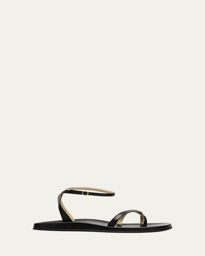 The Row Hugh Leather Ankle-strap Sandals In Black