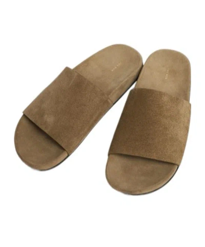 The Row Hugh Leather Flat Slides In Brown