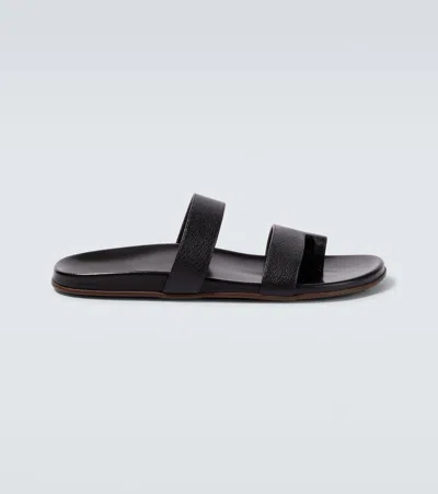 The Row Hugh Leather Sandals In Black