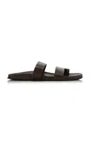 The Row Hugh Leather Toe-ring Slide Sandals In Black