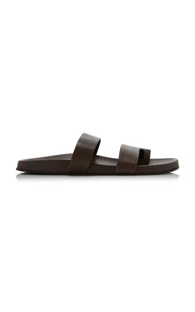 The Row Hugh Leather Toe-ring Slide Sandals In Black