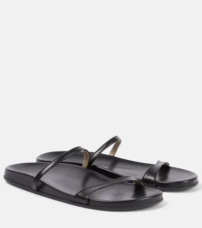 The Row Hugh Leather Slides In Black