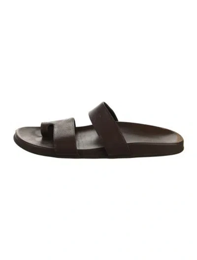 Pre-owned The Row Hugh Leather Slides In Brown
