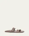 The Row Hugh Leather Toe-ring Slide Sandals In Brown