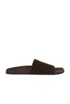 The Row Flat Sole Open Toe Suede Slides In Brown