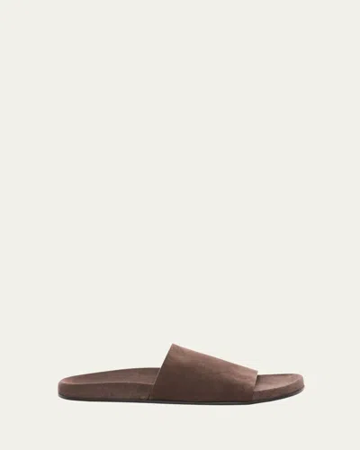 THE ROW HUGH SUEDE FLAT SLIDE SANDALS