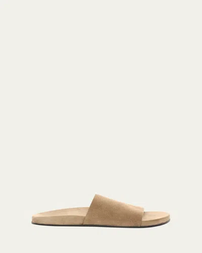 THE ROW HUGH SUEDE FLAT SLIDE SANDALS