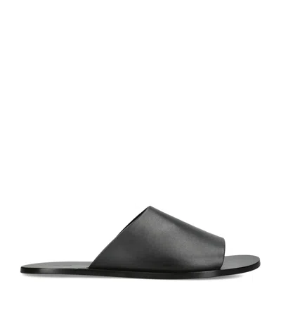 The Row Hugh Suede Slides In Black