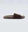 The Row Hugh Suede Slides In Brown