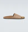 The Row Hugh Suede Slides In Brown