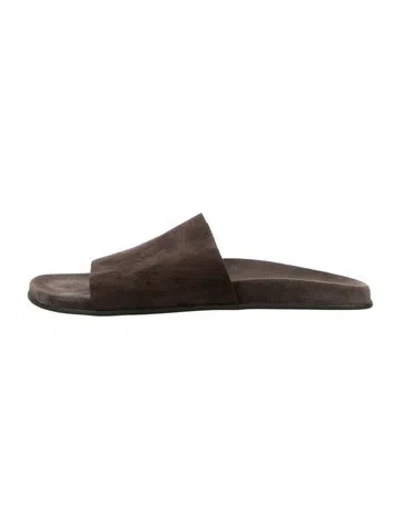 Pre-owned The Row Hugh Suede Slides In Brown