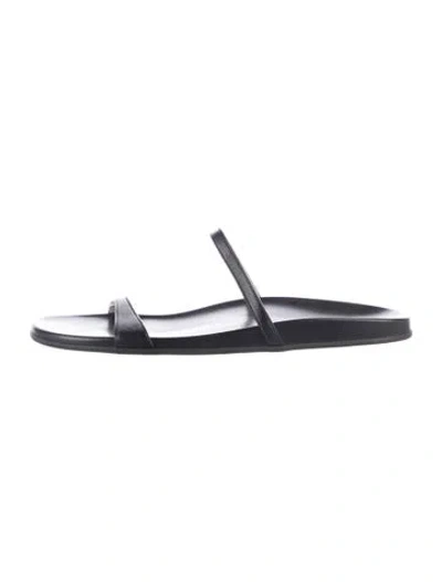 Pre-owned The Row Hugh Thin Leather Slides Leather Slides In Black