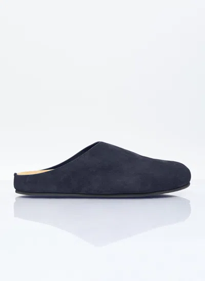 The Row Hugo Suede Mules In Navy