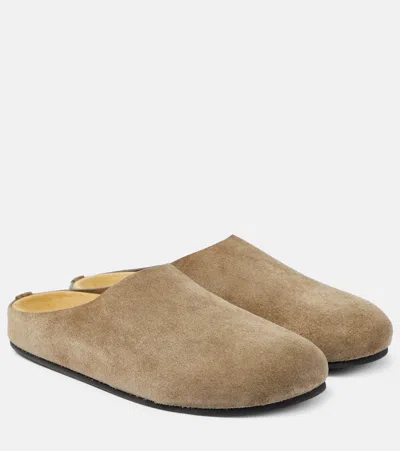 The Row Hugo Suede Mules In Grey
