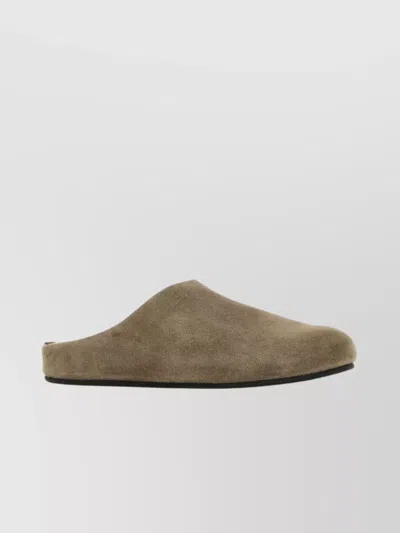 The Row Hugo Suede Slippers Flat Sole Rounded Toe In Gray
