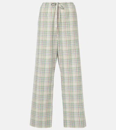 The Row Hypnosta Checked Cotton Voile Pajama Pants In Iyg Ivory/green