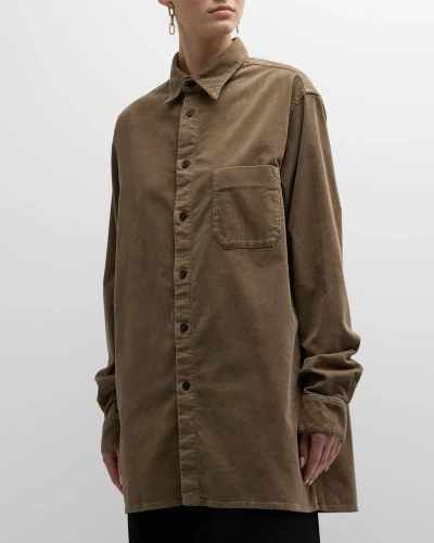 The Row Idro Corduroy Collared Shirt In Camel