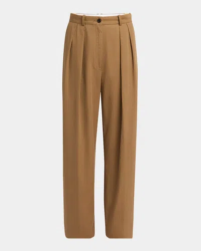 The Row Igor Double-pleated Wide-leg Pants In Brown